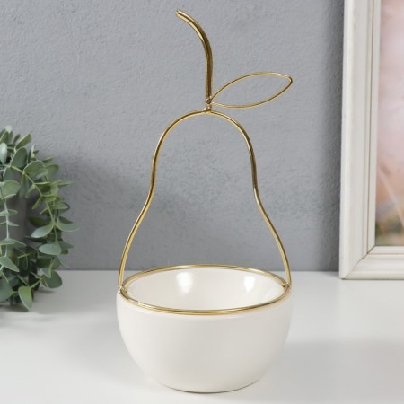 Souvenir ceramics, metal stand "pear" white with gold 13x13x25.5 cm-1