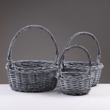 A set of baskets of 3 pcs, 33x14/34 cm, gray, willow