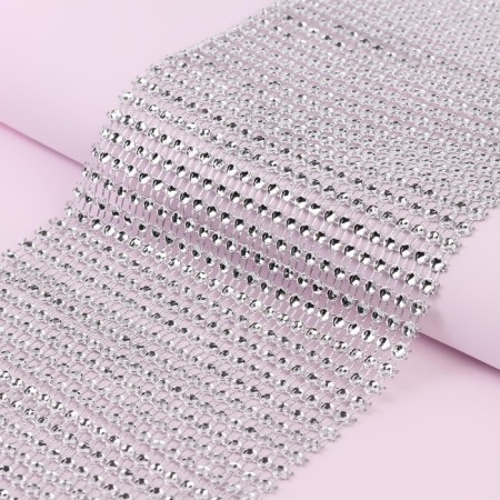 Ribbon with imitation of rhinestones, 12 cm, 9 ± 1 m, silver color-1