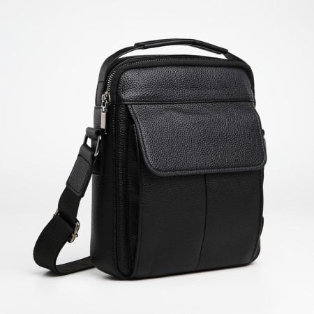 Male bag over the shoulder, Textura, 2 external pockets, black color