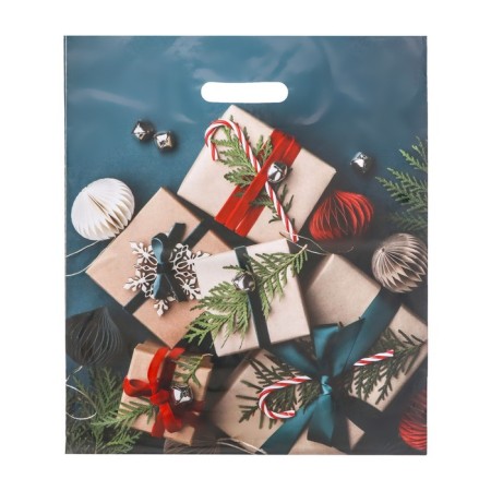 Package "Gifts on Green", polyethylene gloss with a cut pen, 38x45 cm, 60 μm
