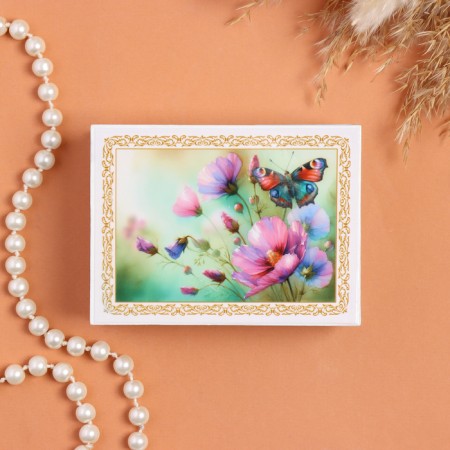 Casket "Butterfly and Flower", white, 8 × 10.5 cm, lacquer miniature-2