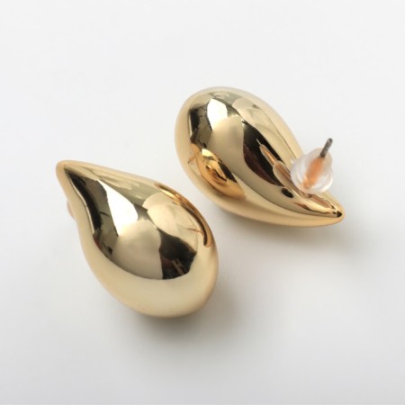Earrings plastic "drop" curved mini, color gold-1