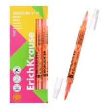 Textbook marker 0.5-3.5 mm Erichkrause Visioline V-16 Brush Neon, bilateral, orange neon, water-based ink