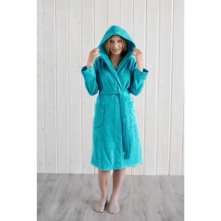 Women's bathrobe with a hood, size 48, turquoise, mahra