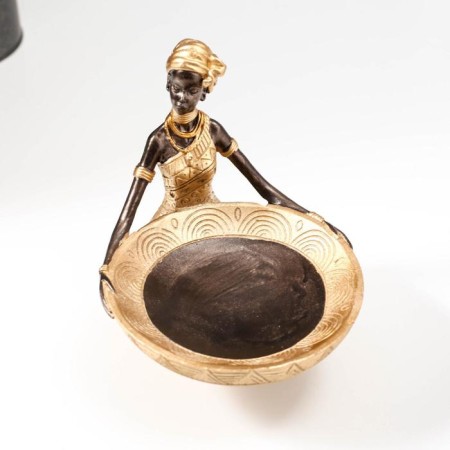 Souvenir Polystone stand "African with a dish" 15x15.5x12.3 cm-4