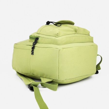 School backpack from textiles with lightning, external pocket, green color-2