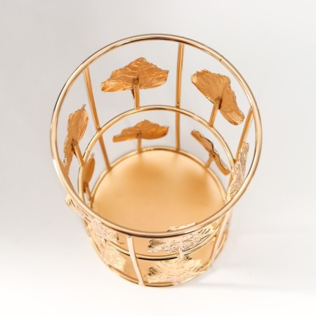 Summary Metal for 1 candle "Golden leaves" cylinder 19x9x9 cm-3