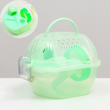 Carrier carrier carrier with a house, shelf, drinker, 29x23x23 cm, green