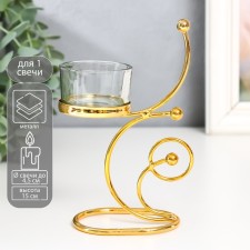 Summary metal, glass for 1 candle “curls. Balls” d-4.5 cm gold 10x5x15 cm