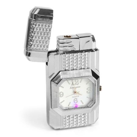 Gas lighter for smoking "Clock on the strap", piezo, silver-1