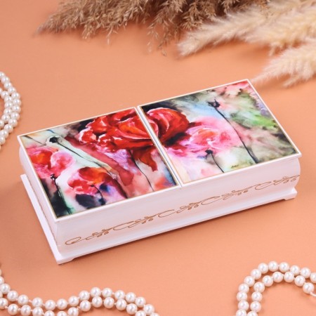 Maki box, white, 20.6 x 10.2 x 5 cm, double, lacquer miniature