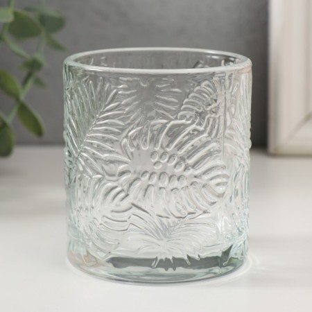 Bank for candles glass "Palm leaves" Transparent 200 ml 7x7x8 cm