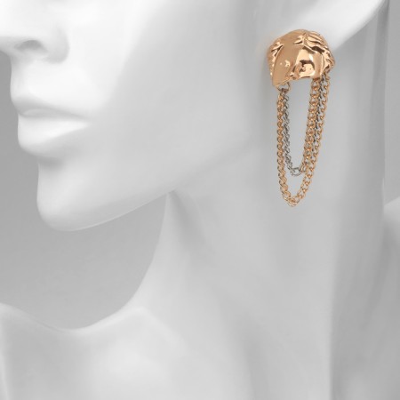 Earrings Metal "Faces" chains, color gold with silver-3