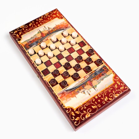 Wooden backgammon with checkers "Moscow", board game, 40 x 40 cm-3