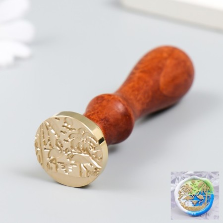 Printing for wax with a wooden handle "Flamingo between palm trees" 9x2.5x2.5 cm