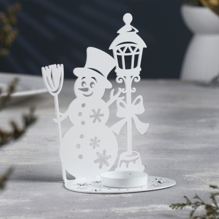 Snowman Snowman Metal for one candle, 10.7x15 cm, white-1