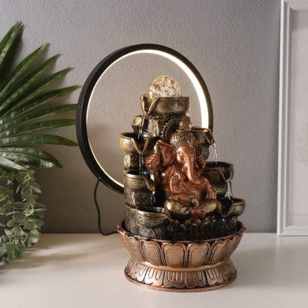 Table Polystone Fountain from the Network, Hanesha's backlight in gold under waterfalls 25x20x34 cm 10692-2