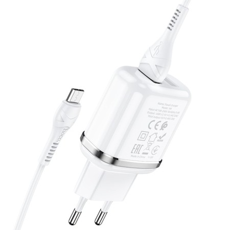 Nice charger Hoco N4, 2 USB - 2.4 A, MicroUSB 1 m cable, white-2