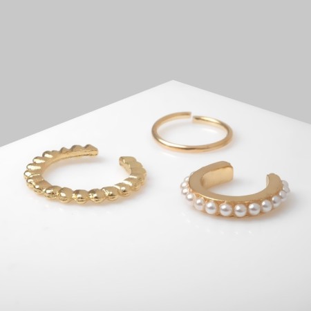Earrings "Cuffs" Cuffs, set 3 pcs., White color in gold-1