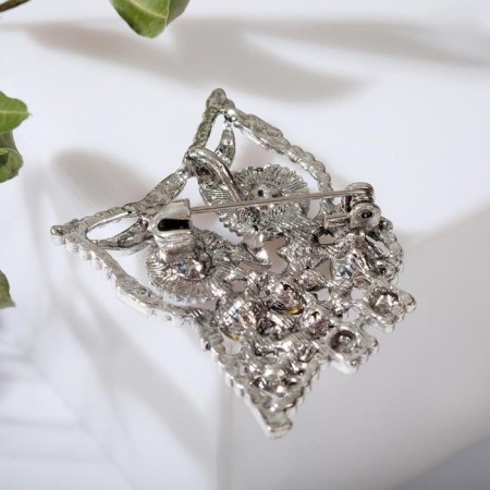 Brooch "Owl", large eyes, the color is gray-green in silver-2