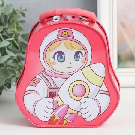 Копилка металл с замочком "Космонавт мальчик/девочка" МИКС 6,5х15,5х16,6 см-3
