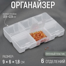 Organizer, 9 × 6 × 1.8 cm, 6 departments, color transparent color