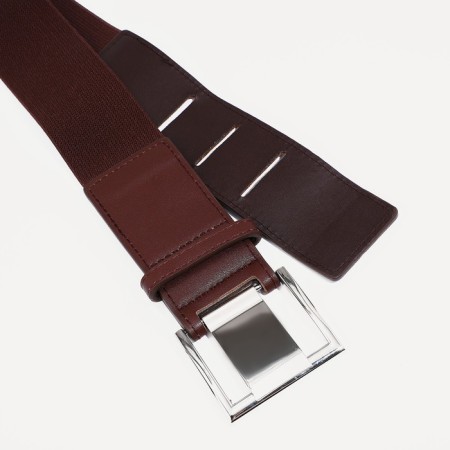 Women's belt, width 5 cm, elastic band, metal buckle, brown color-2