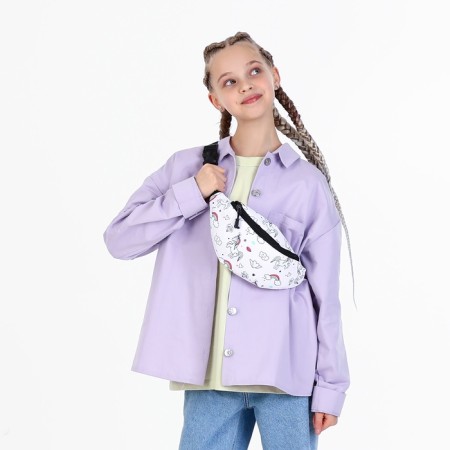 Youth backpack from textiles on a zipper, 3 pockets, waist bag, light pink color-4