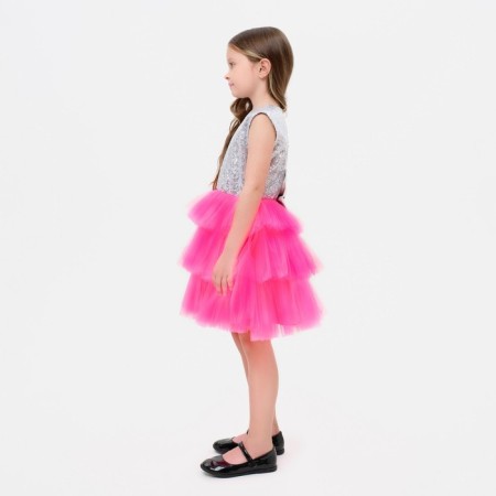 New Year. Children's dress with sequins KAFTAN, p. 34 (122-128), bright pink-1
