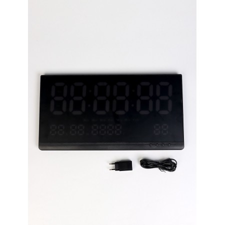 Electronic wall clock, calendar and thermometer, 47.5 x 25.3 cm, white numbers 10.8 x 5.3 cm 10766-10