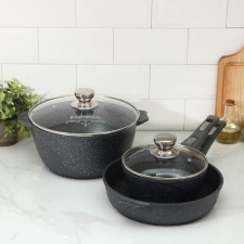 Set of dishes No. 1 granite, 3 objects: pan D = 26 cm, bucket 1.7 l, pot 5 l, covers, anti -stick coating