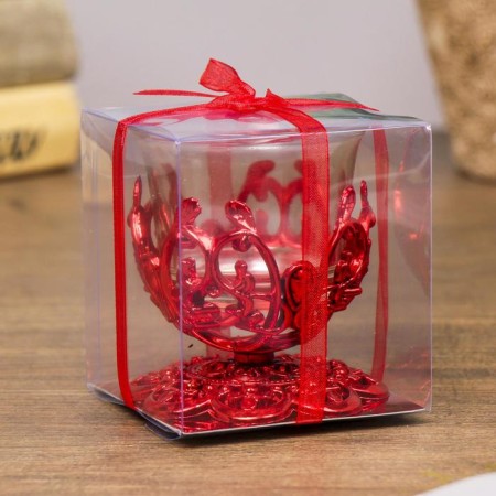 Glass 1 candle "Pattern", red color-5