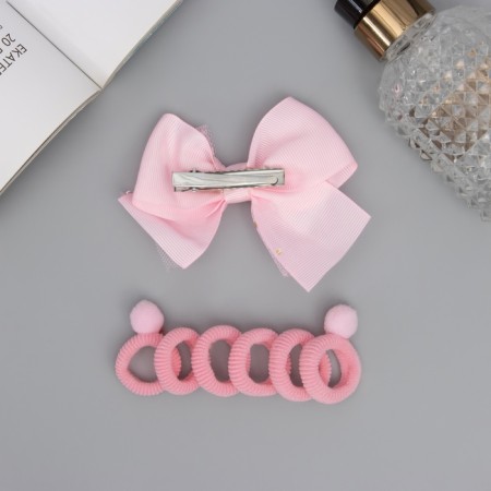 Suzi hair set (clamp 8 cm, 6 elastic bands 2.5 cm) stars, pink-1
