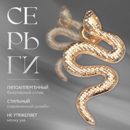 Earrings Metal "Snake" Uroboros Mini, Color Gold-2