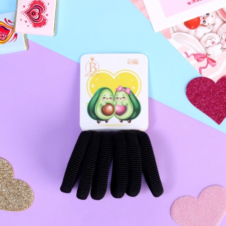 Hair elastic band "Avocado Love" (set 6 pcs) a couple, 4 cm, black