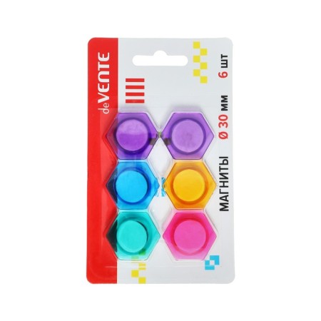 Magnets for boards 30 mm, 6 pieces, Devente hexagon, mix x 4 colors, cardboard box