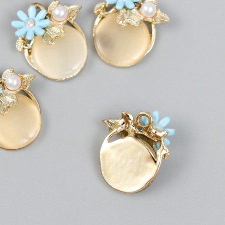 Decor for creativity Metal "Cat's Eye with forget -me -not" pearls, gold 0.8x2x2.1 cm-1