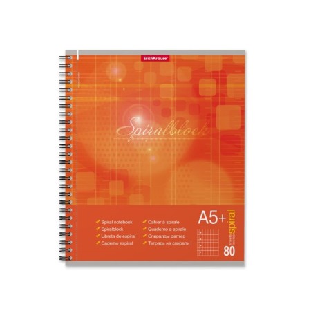 A notebook of 80 sheets cage on a spiral Erichkrause Spiralblock, cover coated cardboard, tough substrate, offset block, perforation, white 100%, mix-1