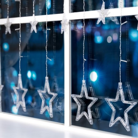 Garland "fringe" 2.4 × 0.9 m with nozzles "Stars", IP20, transparent thread, 138 LED, glow blue, 8 modes, 220 V-6