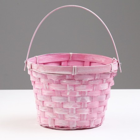 Wicker basket, d17 x 12 x 22 cm, pink, bamboo-1