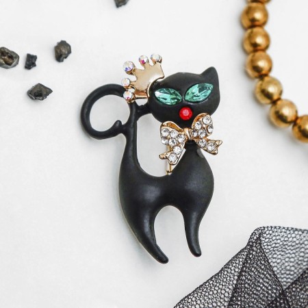 Brooch "Cat Grace", in the crown, matte black color in gold-2