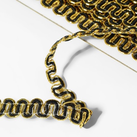 Decorative braid “Wave”, 10 mm, 10 ± 1 m, gold/black color-1