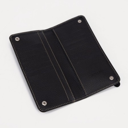 Male purse on buttons, for bills, for cards, black color-2