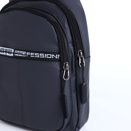 Male sling bag from textiles, headphone opening, gray color-4