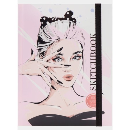 Sketchbook A5, 40 sheets "Girl", hard cover, matte lamination, selective varnish, elastic band, block 100 g/m2-6