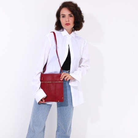 Cross-Bodi bag with zipper, burgundy color-5