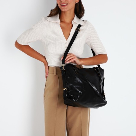 Soper bag with zipper, black color-7