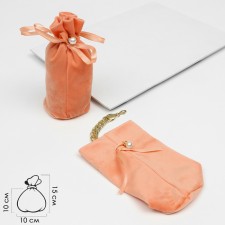 Velvet bag with bead, 10 × 15cm, pink color