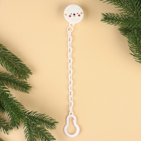 Holder for the nipple - dummy "Bear", New Year, on the chain, white color, gift packaging, crumb I-6